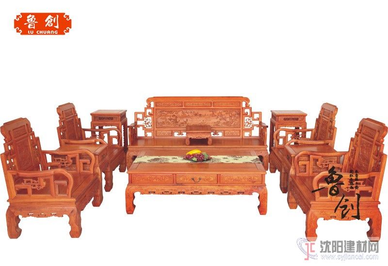 古典紅木家具  六合同春沙發十一件套 緬甸花梨